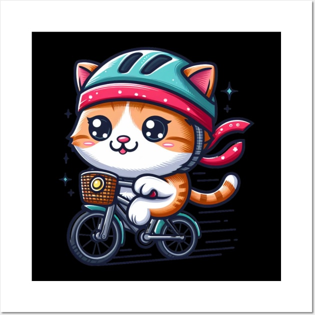 Whisker Wheels: The Cute Cat's Bicycle Adventure Wall Art by Divineshopy